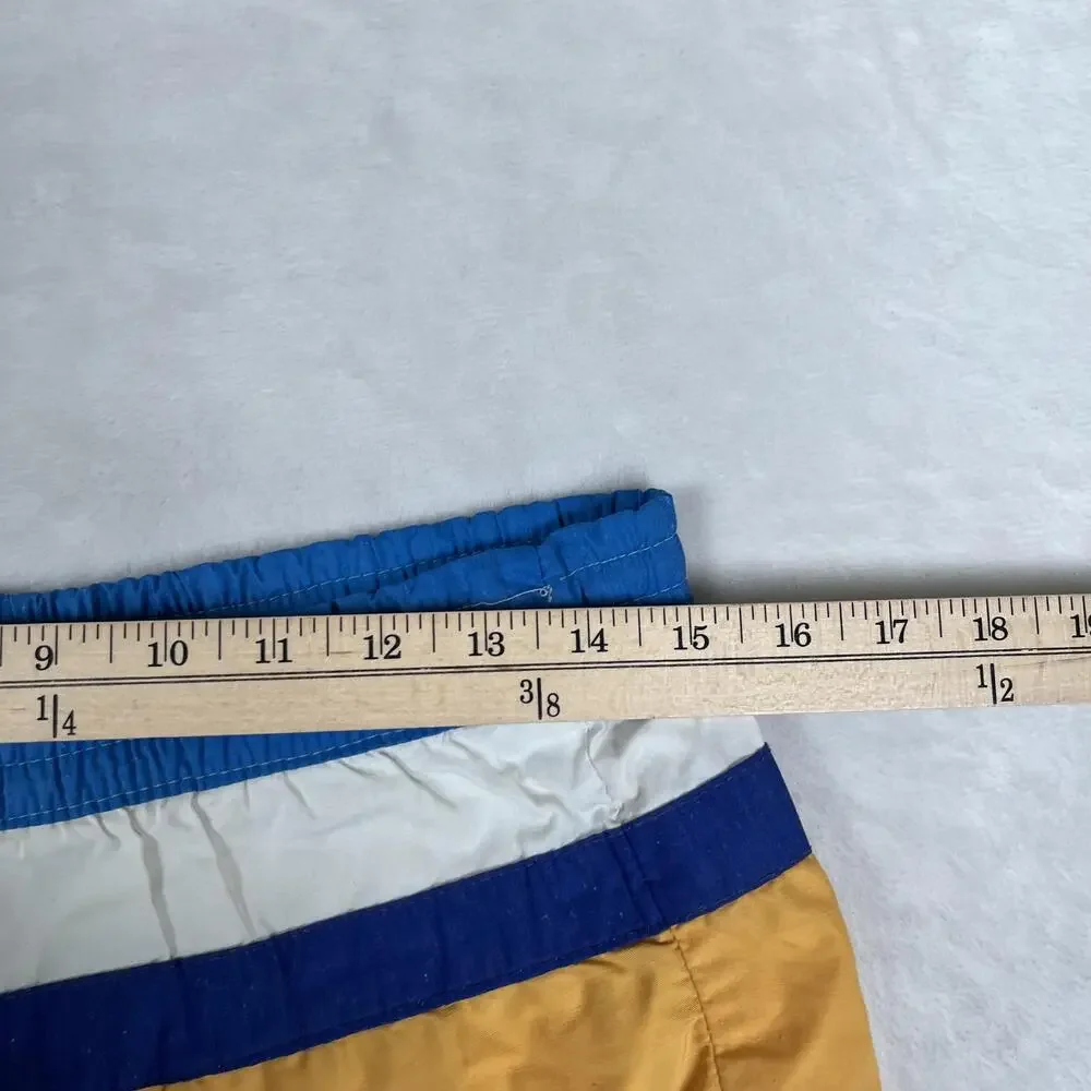 VTG Speedo Swim Trunks Mens Medium Blue Yellow Colorblock USA Retro 80s